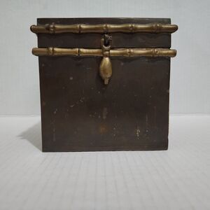 Unmarked Metal Trinket Box with attached Lid 5"x 5" x 5"